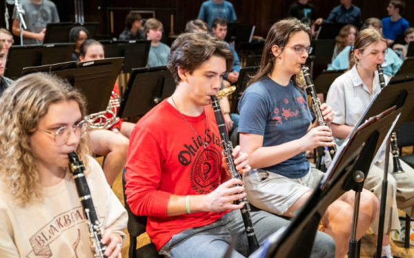 Students playing woodwind instruments